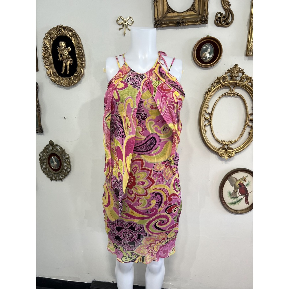I Blues Y2K Silk Dress Set with Slip Sleeveless Size S